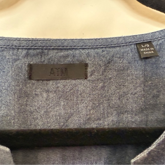 ATM Chambray Dress with Side Pockets and Slit Neck in Size Large - Picture 5 of 6